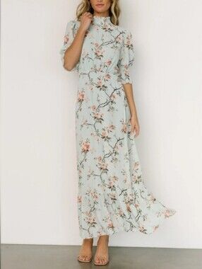 Baltic Born Mint Floral Maxi Dress with Pink Flowers